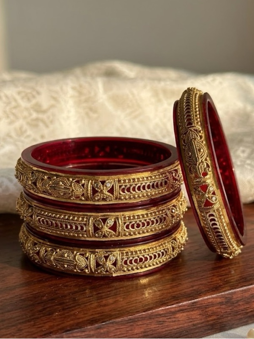 Red and Gold Traditional Glass Bangles - Women Jewelry